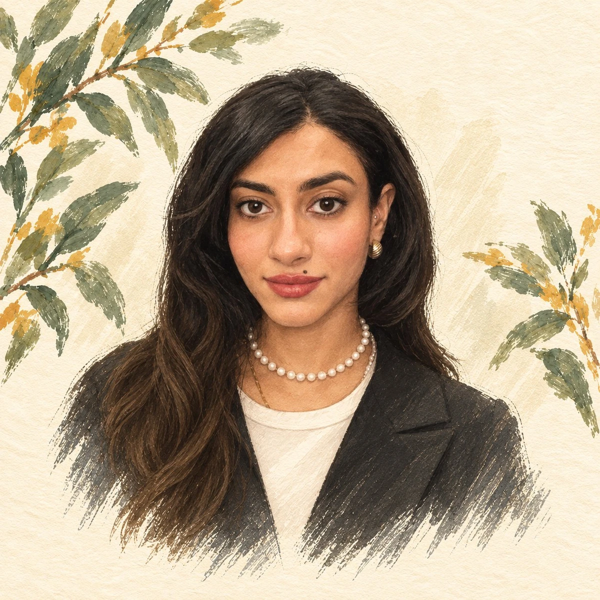 Illustrated portrait of Amia Oberai